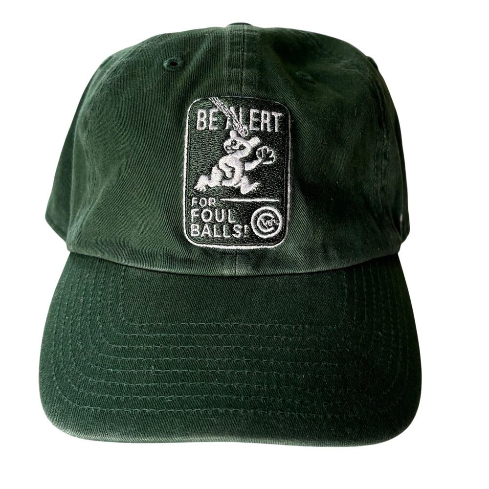 Chicago Cubs Be Alert For Foul Balls Green Strap Hat Dad Cap Adjustable ‘47